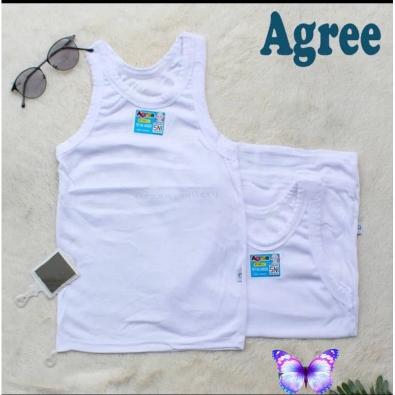 Singlet Agree putih kaos dalam anak laki laki/perempuan 5 - 12 tahun