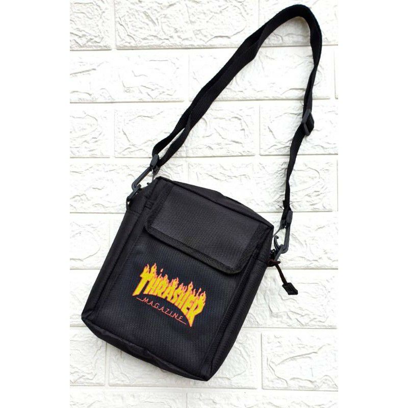 TAS SELEMPANG PRIA WANITA MOTIF PRINT LUCU TAS HITAM SELEMPANG SIMPLE