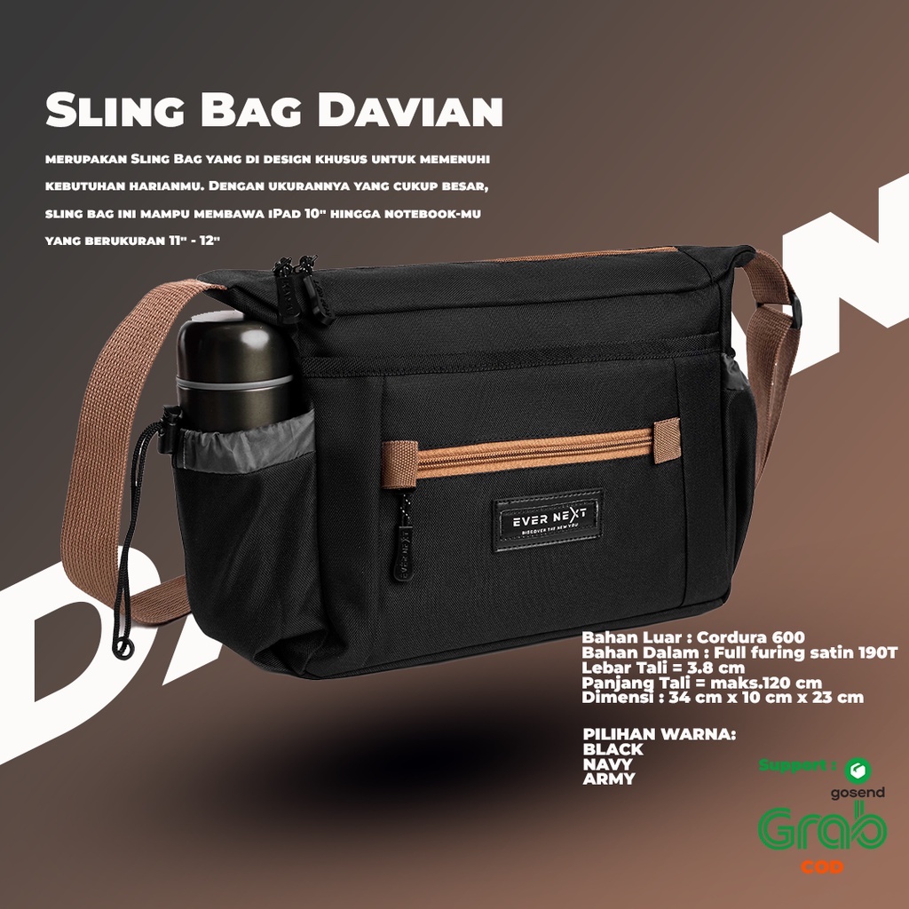 DAVIAN Sling Bag Tas Selempang Notebook 12 Inch Terbaru Keren Kekinian