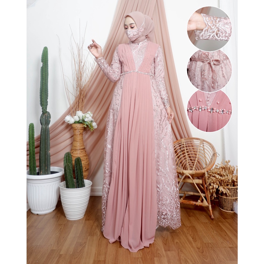 Gamis Malikha JN / Kebaya Gamis Pesta Mewah / Dress Kondangan / Baju Wanita Cantik / Gamis Ceruty