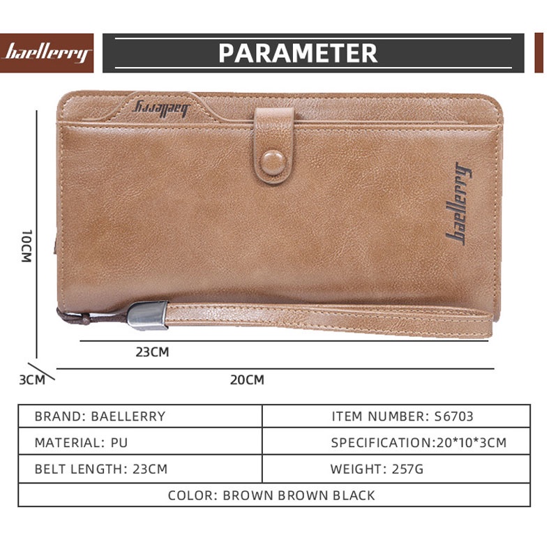 CSONLINEMALL Baellerry Dompet Panjang Pria Dompet Kartu Kulit Pria dengan Slot Kartu Gratis