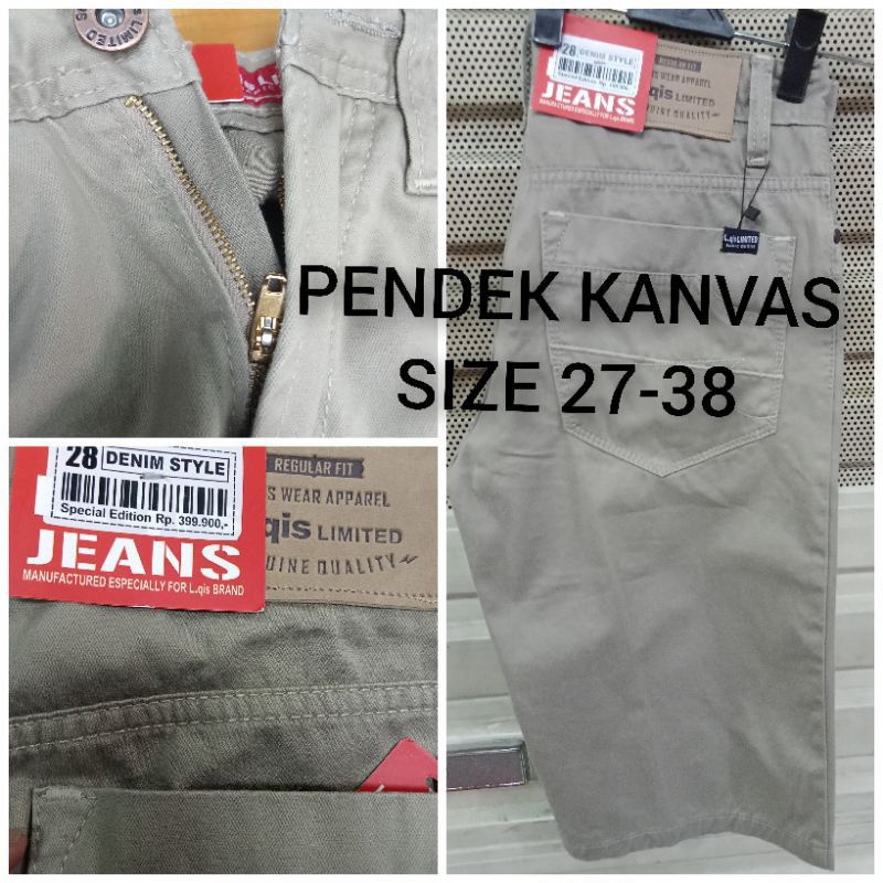 Celana pendek kanvas original merk L'qis JEANS ukuran 27-38