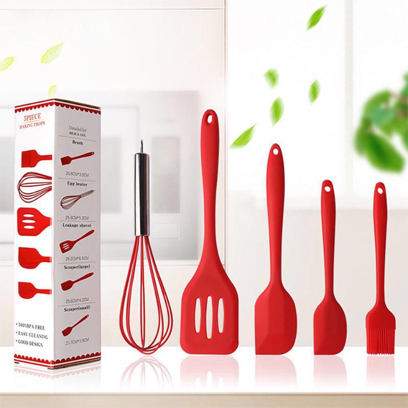 Sgmshop Spatula Silikon Set Utensil Alat Masak 5 in 1 Tahan Panas Sutil