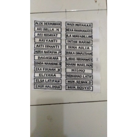 Bordir Nama/Name tag Siswa/Siswi Bordir