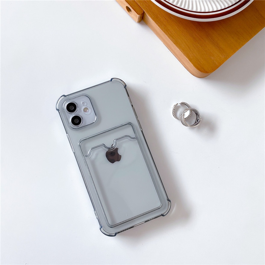 Samsung A22 A02 A82 A72 A52 A42 A32 A12 A10s Case Clear Card Holder Shockproof Phone Case Protective Cover-Black