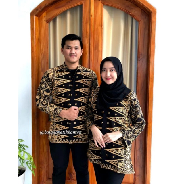 Baju Batik Baduy Cowok Cewek Motif Angklung Gold