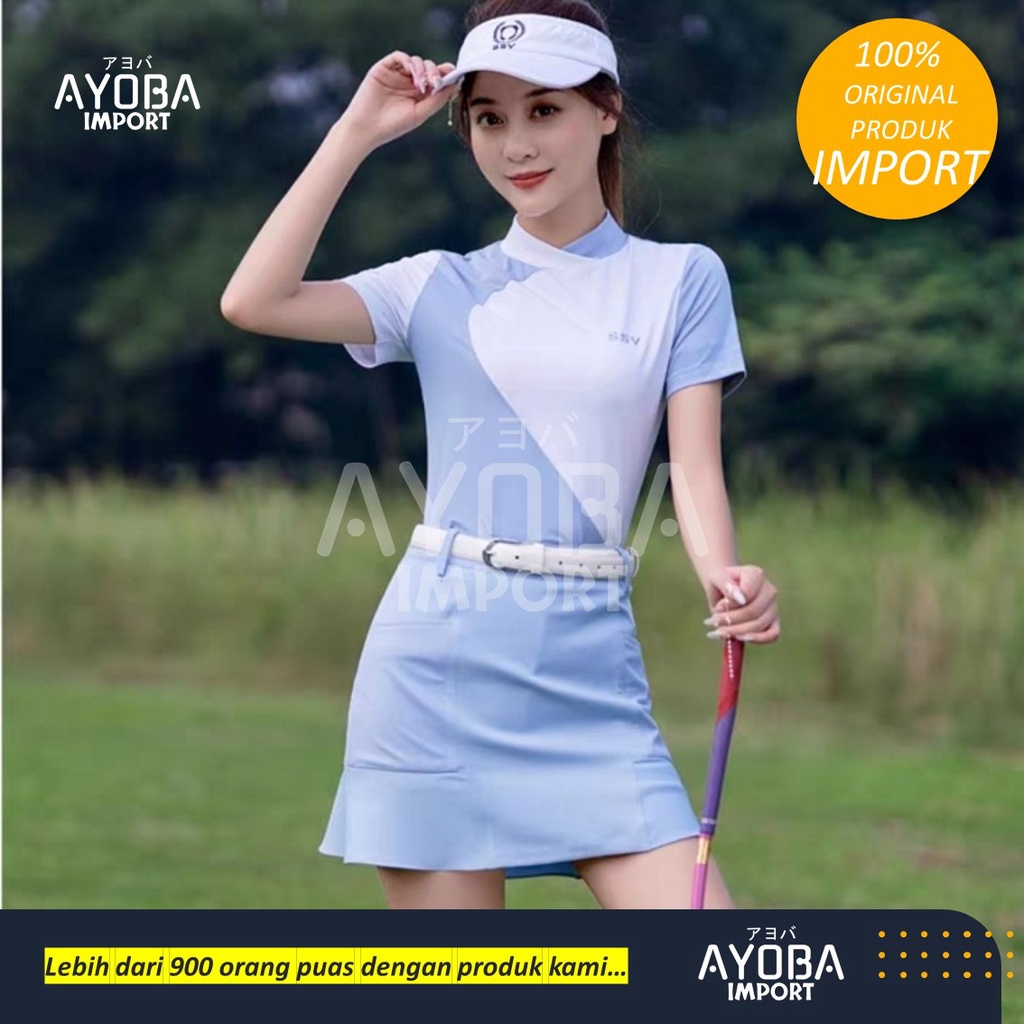 Baju golf wanita SSV short sleeve golf skort skirt ladies baby blue