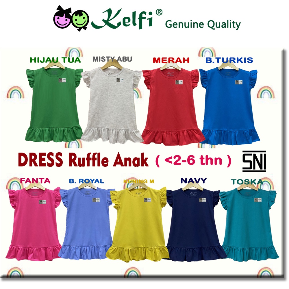 PROMO 10.10 KELFI DRESS RUFFLE PELANGI ANAK USIA 2 - 6 TAHUN =&gt; NEW LAUNCHING