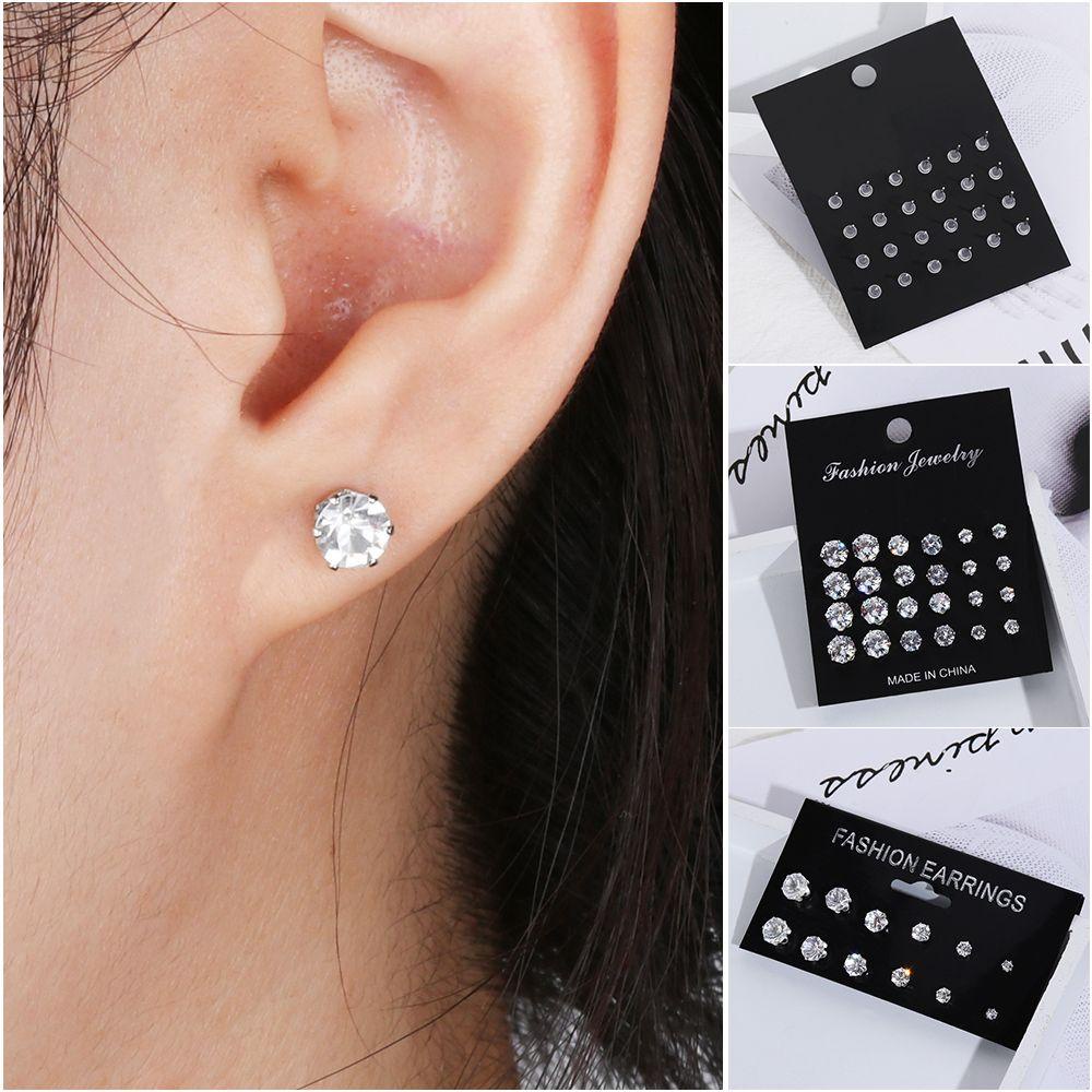 Lily 6/12pasang Anting Tusuk Set Elegan Wanita Pernikahan Bulat Zircon