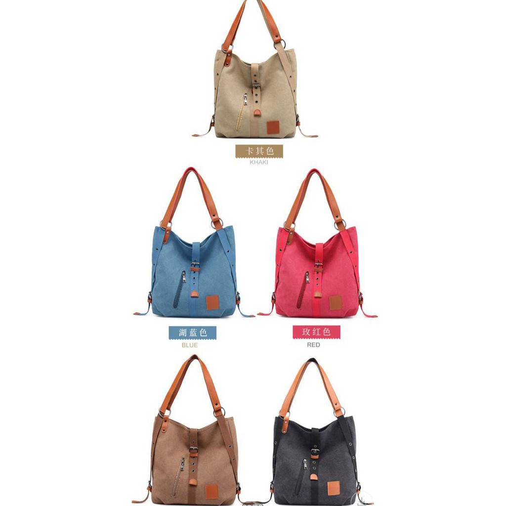 Tas Canvas bag Wanita bisa Ransel dan Selempang