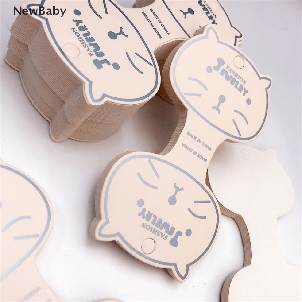 50pcs Kartu Tag Kertas Kraft Handmade Desain Wajah Kucing Untuk Display Perhiasanrambut