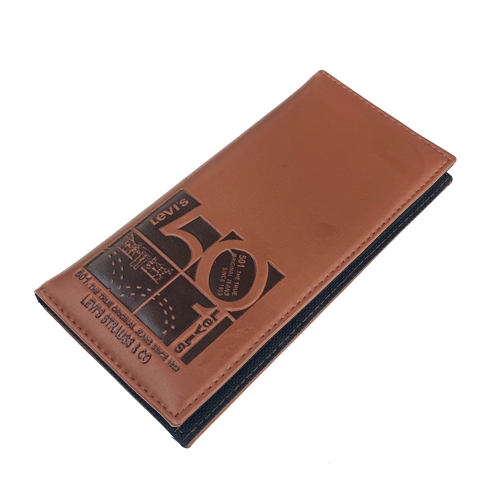 SHOPEE 6.6 SUPER SALE!! Dompet Kulit Pria Lipat Dua Dompet Panjang Model Retro Classic 501 Dompet Kulit Panjang Pria dan Wanita Dompet Bifold - Brown + BONUS BOX