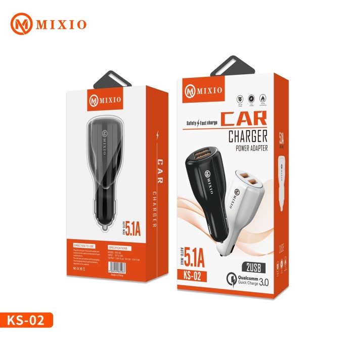 MIXIO KS-02 Dual USB 5.1A Car Charger Fast Charging Qualcomm