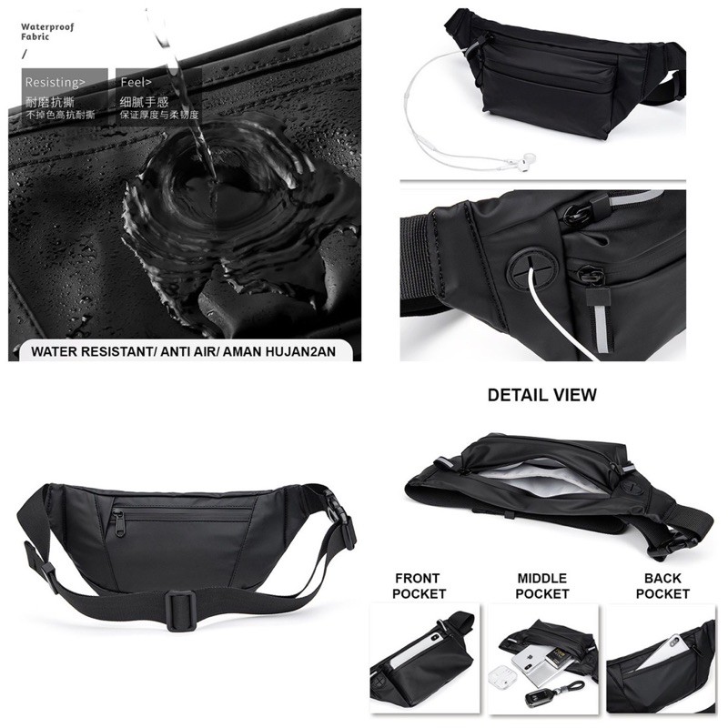 Tas Selempang Pria Import Waist Bag Waterproof Tas Pinggang Unisex A