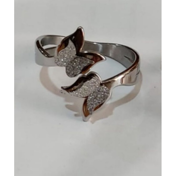 Cincin Titanium Wanita Original Model Kupu-Kupu Double