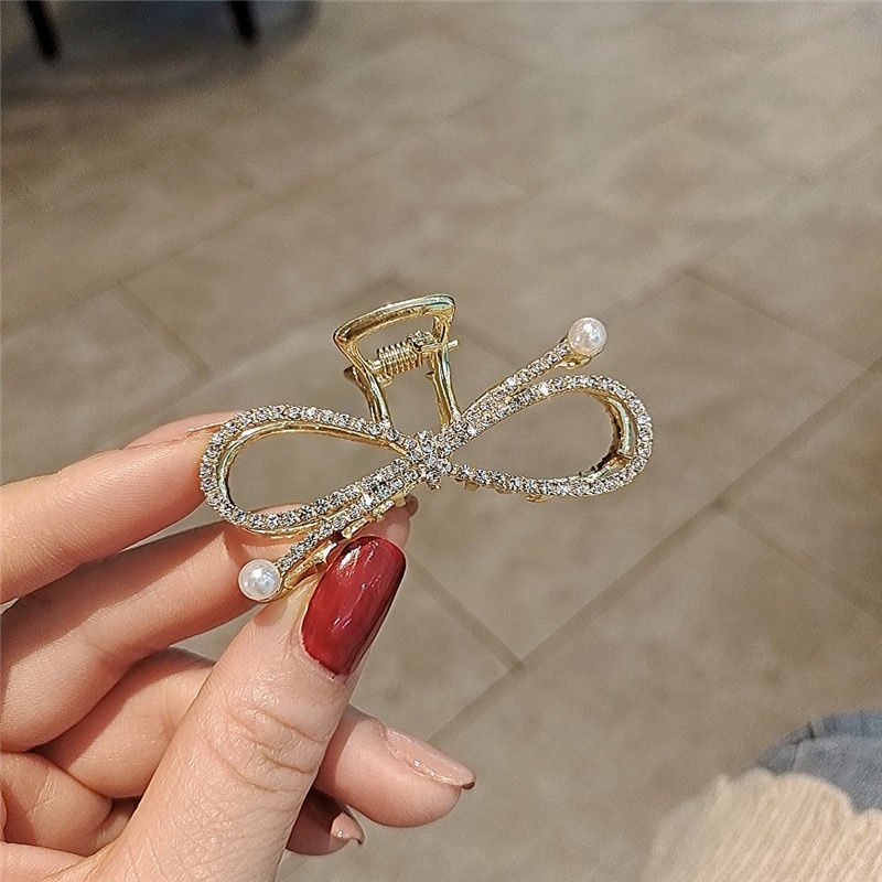 Jepit Rambut Bahan Metal Aksen Mutiara Dan Berlian Imitasi Untuk Wanita