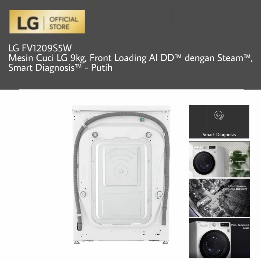 Front Loading LG 9KG FV 1209S5W / Mesin Cuci LG FV1209S5W / LG FV 1209