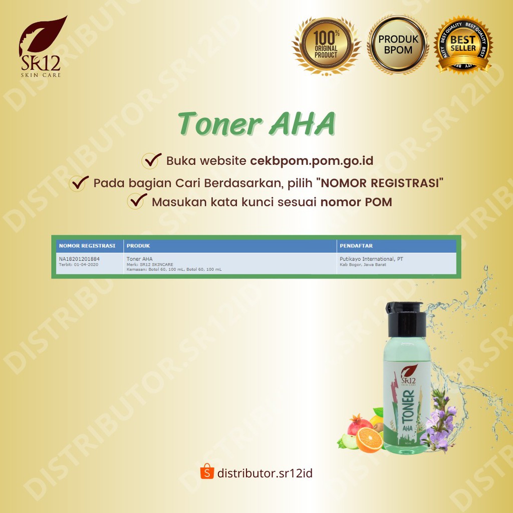 Toner AHA SR12 Expoliating Toner Aman untuk Semua Jenis Kulit Merawat Garis Halus dan Kerutan