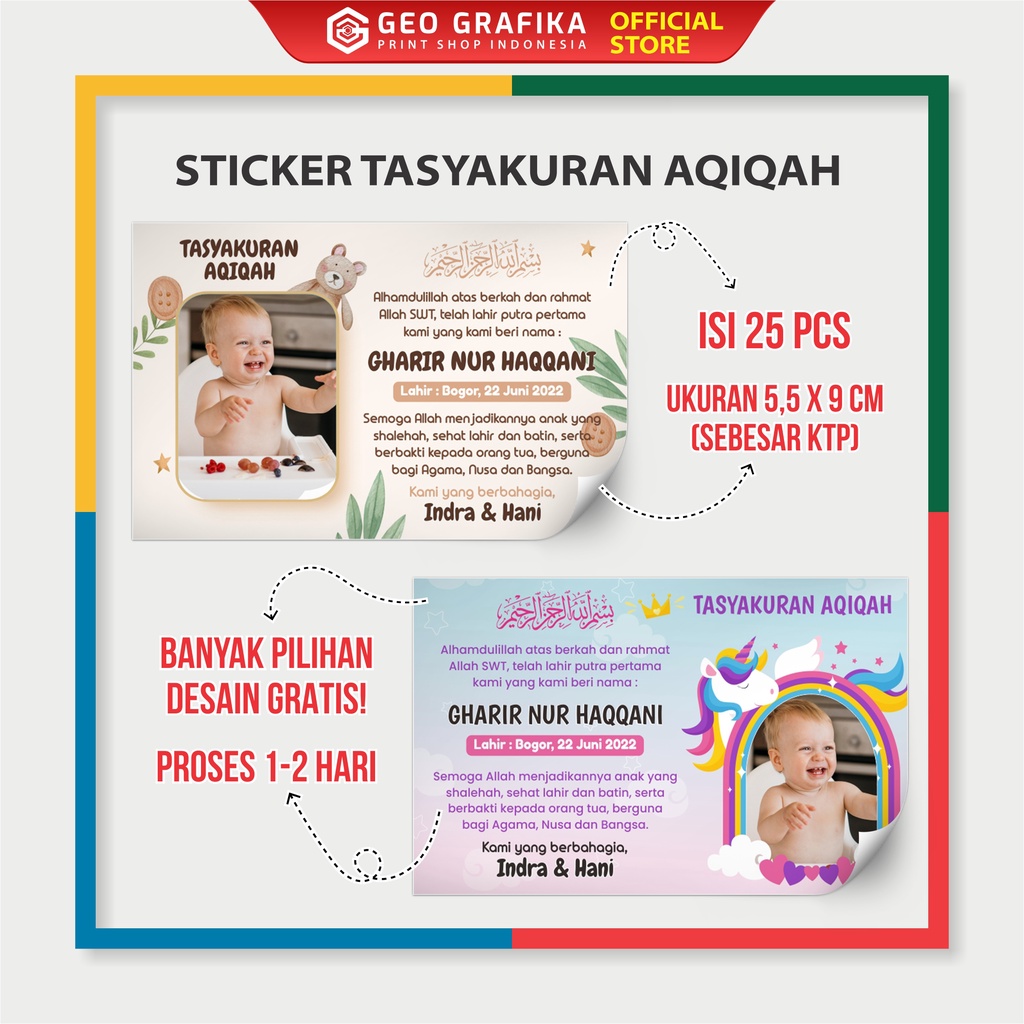 

Sticker Tasyakuran Aqiqah Custom Isi 25 pcs - Geo Grafika