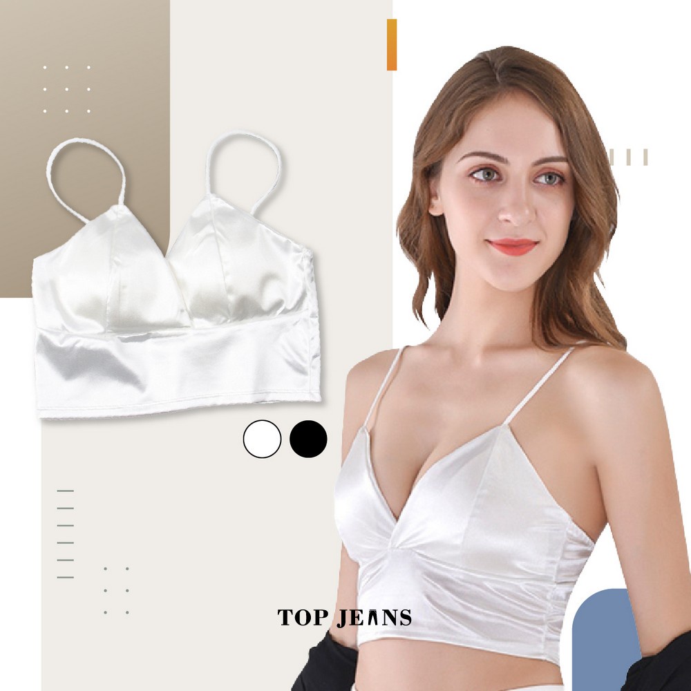 Bra BH Wanita Polos V Neck Bahan Satin Tanpa Lengan Korean Style / Sleeveless Bra Crop Top Women Sex
