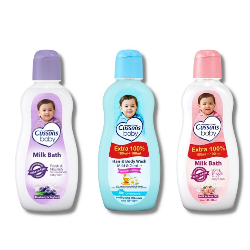 Cussons Baby Hair &amp; Body Wash Extra 100% 100mL + 100mL / Sabun Bayi 2in1 200mL, Refill 400mL Dan Botol Phunp 400mL / Sabun Mandi Bayi