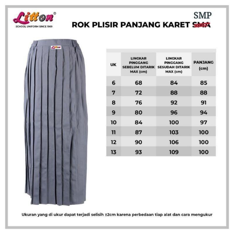 Rok Biru SMP plisir panjang seragam karet saku litton uk 6-12 /rok biru plisket famatex