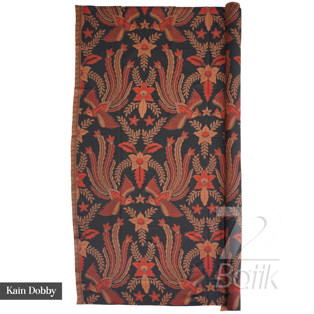 BAHAN BATIK PREMIUM Dobby Dobi Dobbi Dolbi Motif Burung Warna Hitam Coklat Merah 723342 CAP 72 - Jarik Jarit Samping Kebat Panjang Batik Dobby Modern Premium Bahan Seragam Batik Pernikahan Kantor Keluarga Murah Kamen Jadi Batik Bali Lembaran