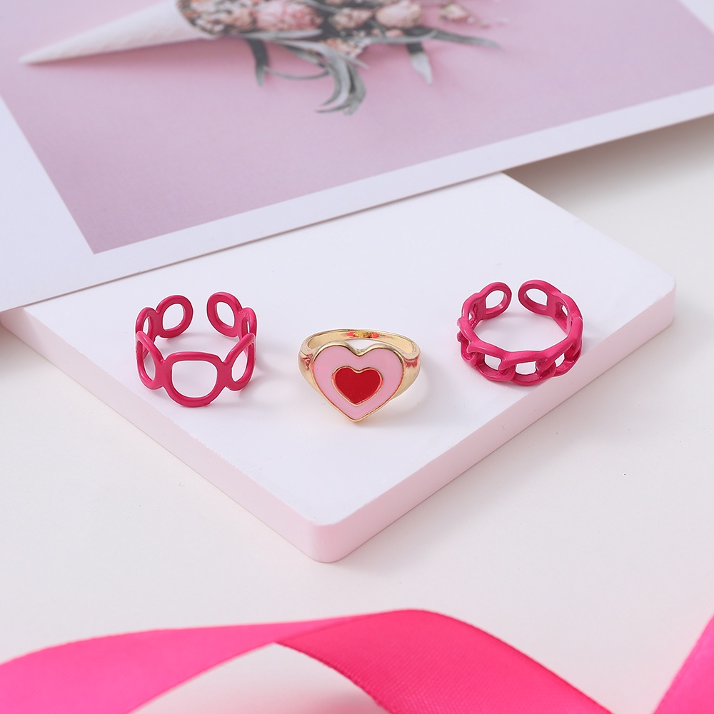 3pcs / set Cincin Model Terbuka Desain Hati hollow Gaya retro Untuk Wanita