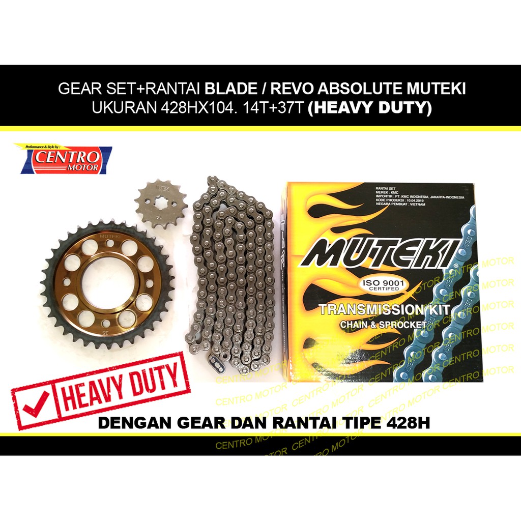 GEAR SET HONDA BLADE/REVO ABSOLUTE MUTEKI.HEAVY DUTY TIPE 428H.LEBIH KUAT,AWET,PRESISI