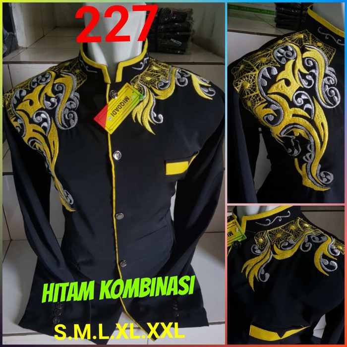 Baju Koko/Baju Muslim Remaja Lengan Pendek Al Kautsar Baju K YA670 Jasko Hitam Bordir Lis Kuning N