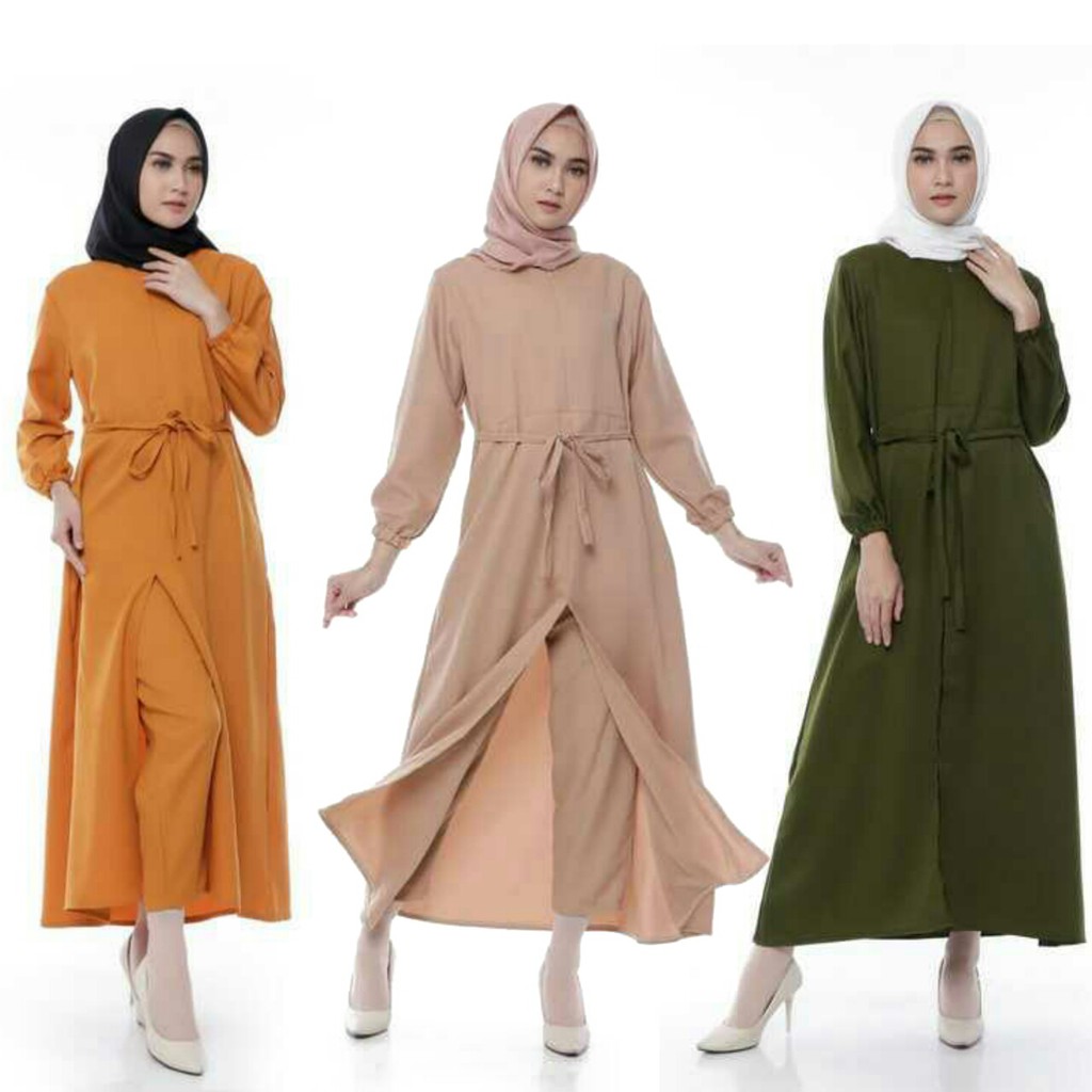 YJ01F [DISKON] SET LONGOUTER PAKAIAN GAMIS OUTER CELANA PANJANG MUSLIM WANITA REMAJA CEWEK MUSLIM