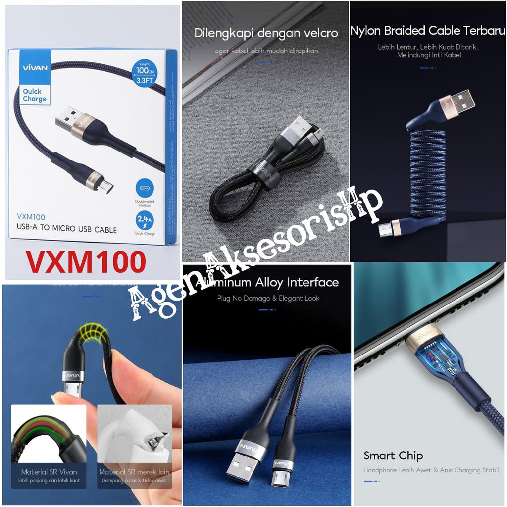 Vivan VXM100 2.4A Strong Aluminium Alloy Smart Protection Micro Braided Data Cable