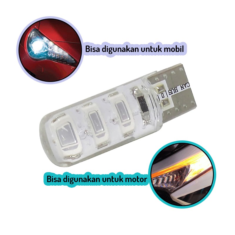 OTOmobil Lampu Senja Racing LED 2 Pcs 6 Mata Bohlam Tancap Mobil Motor CMB02-TE-T10-5730