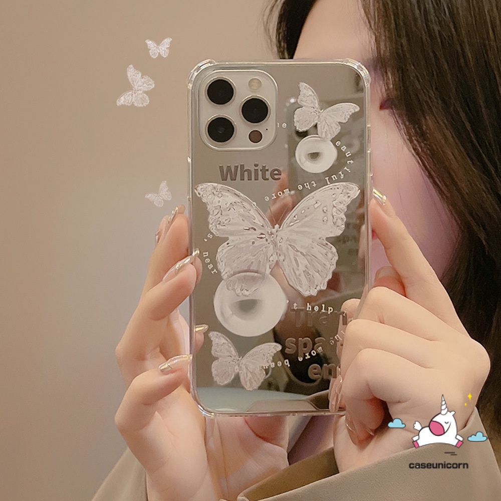 Soft Case Tpu Motif Kupu-Kupu Aksen Cermin Untuk iPhone 11 XR 7Plus 8Plus X XS Max 12 13 11 Pro Max 7 8 SE 2020