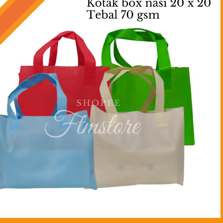 

ル Tas hajatan tas kotak nasi tas besek handle lipat samping box 20 x 20 kotak snack kotak nasi berkat