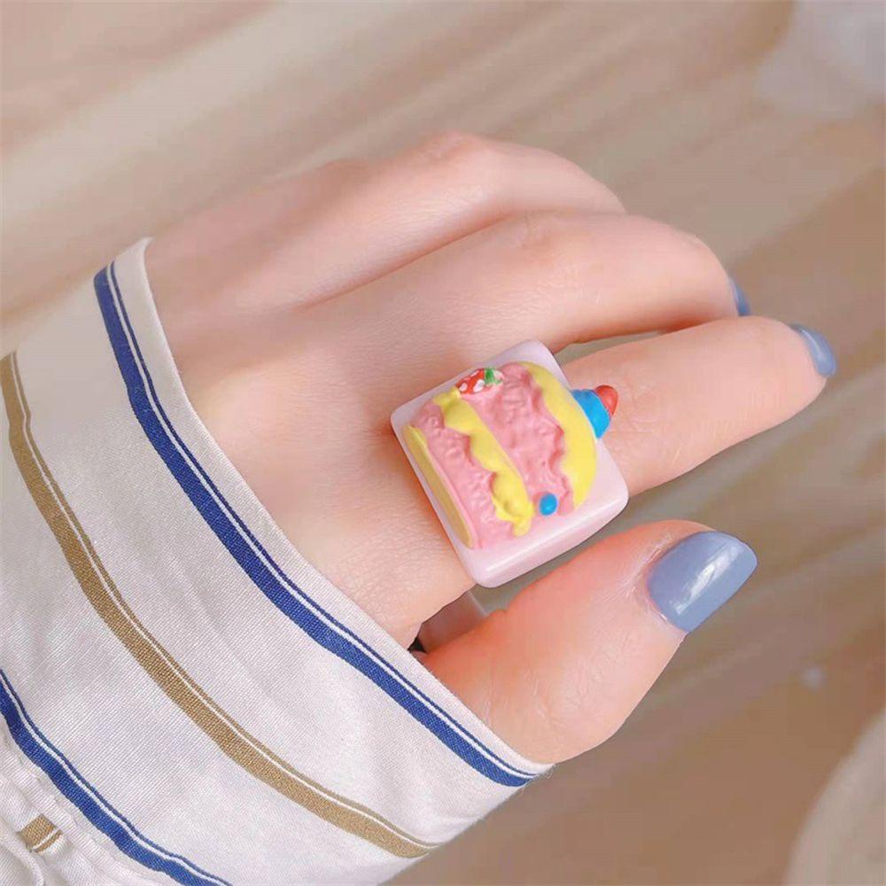 Mxbeauty Korea Cincin Wanita Es Krim Lucu Strawberry Jari Cincin Gadis Hadiah Perhiasan Hadiah Gadis Resin Rings