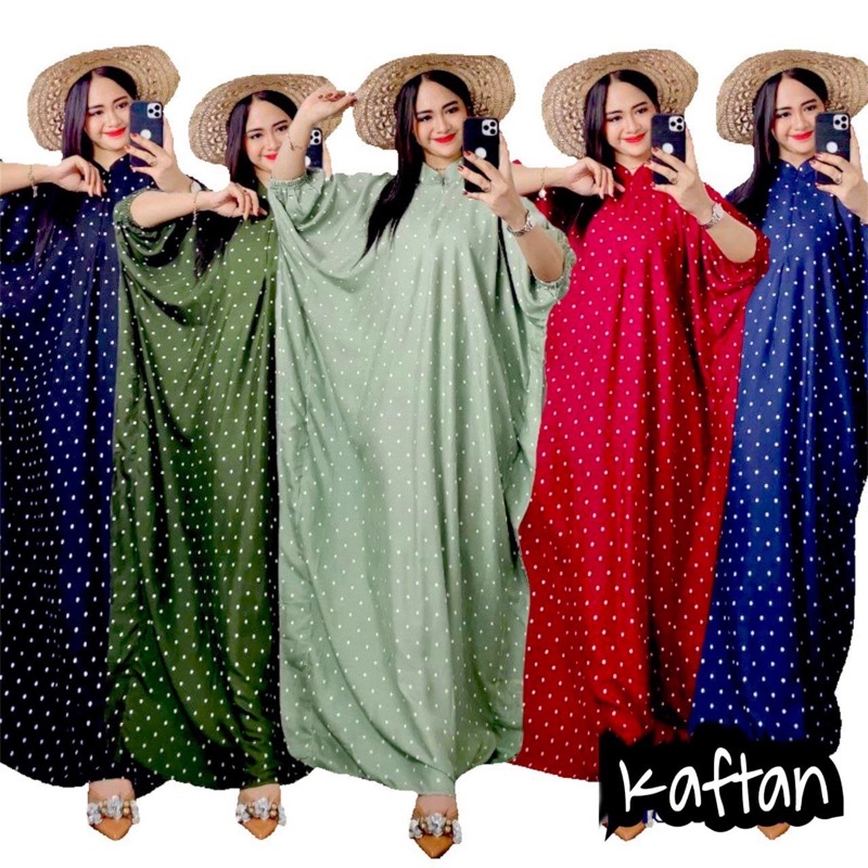 Kaftan Aminah Polkadot - Kaftan Wanita Jumbo Katun Rayon Viscose Premium Busui Daster Gamis Batik Bi