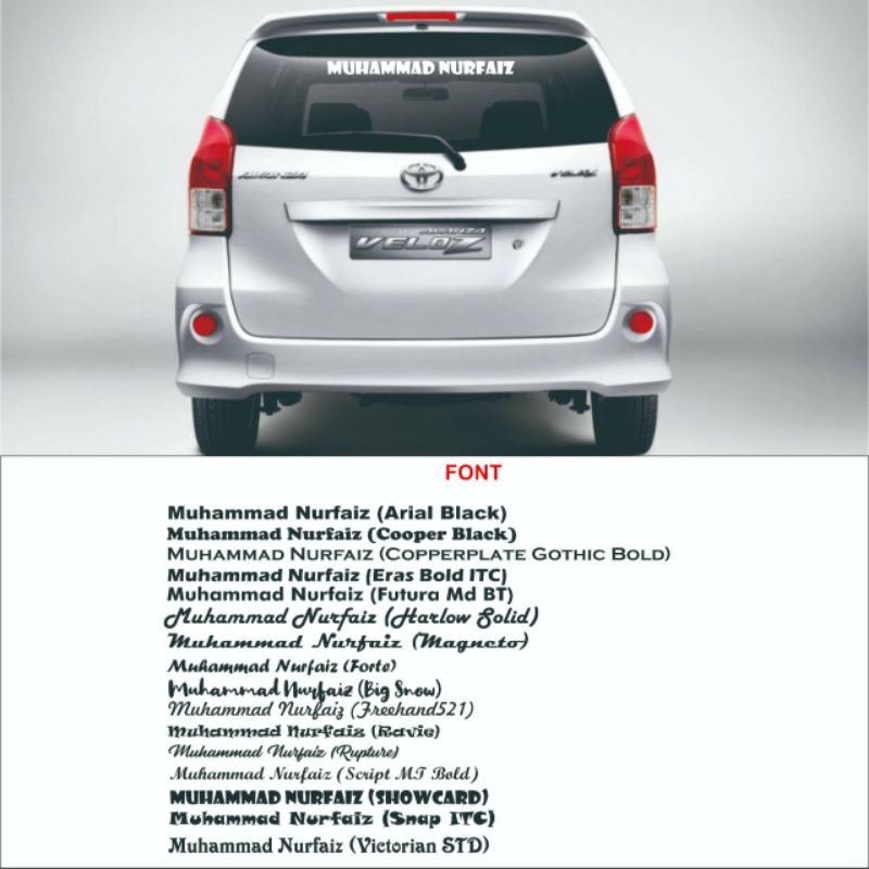 Costum Stiker Nama Untuk Mobil/Stiker Nama Jendela Mobil/Costum Stiker Nama Mobil Avanza/Xenia