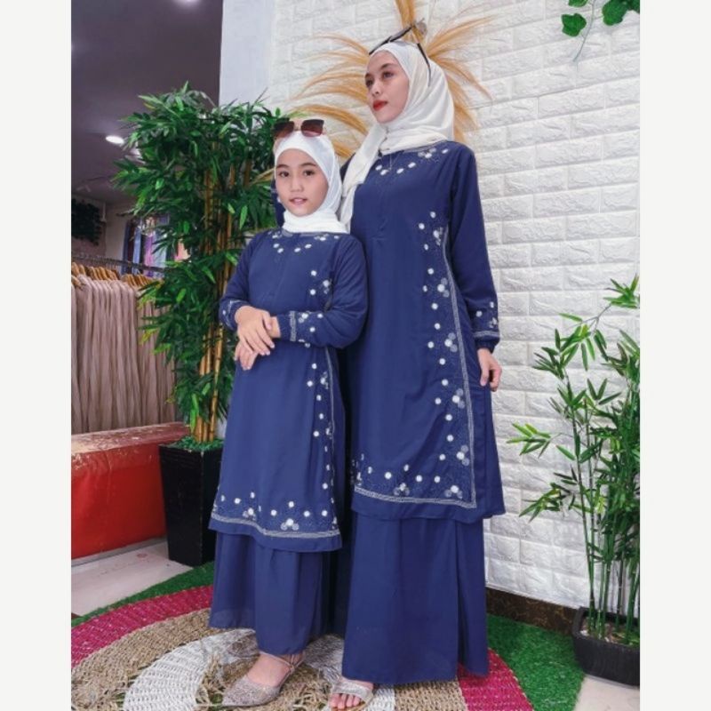Couple Mom Kids Gamis Bordir Premium Set Ibu Anak Dress Pasangan Bunda Keluarga Terlaris Murah Acara