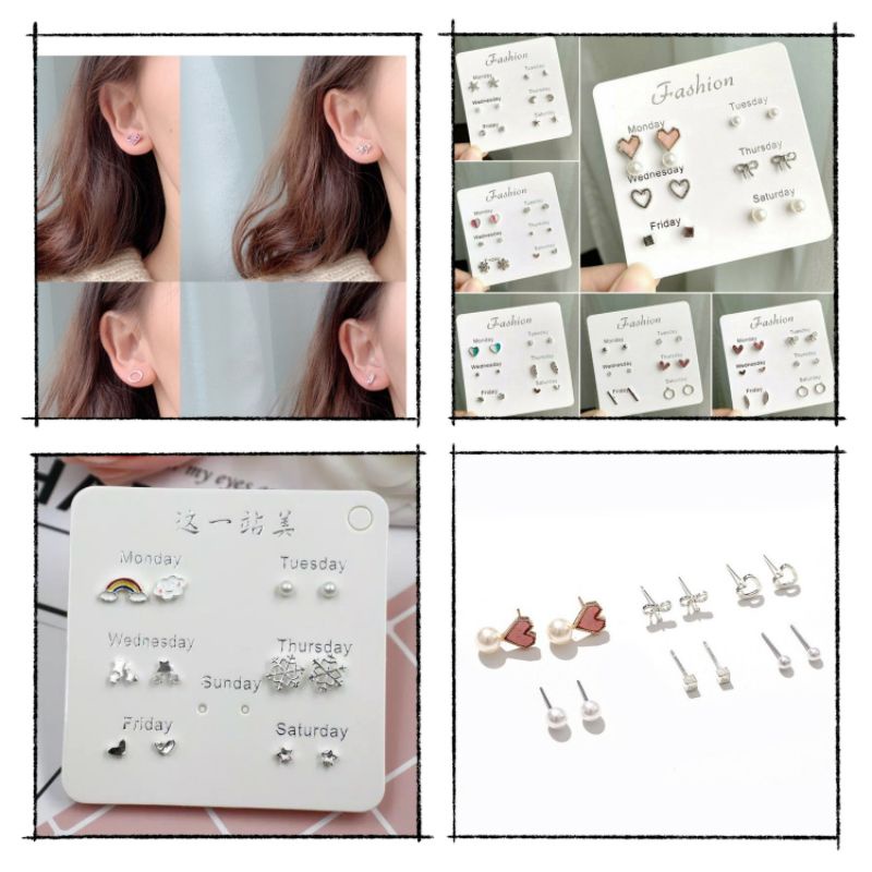 Anting Set 6 Pasang Tindik Gaya Korea Aksosoris Fashion Wanita