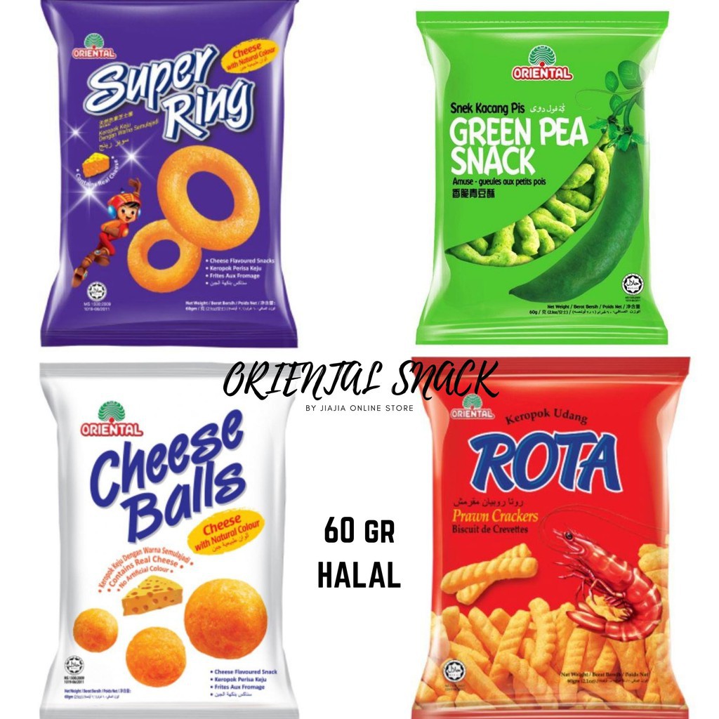 [HALAL] Oriental Snack Super Ring / Green Peas / Rota Prawn /Chicken Ring / Cheese Ball 60gr Snek Malaysia