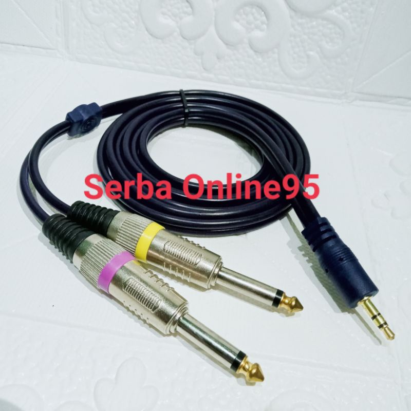 kabel audio hape ke mixer jack 3.5mm stereo to 2 akai 6.5mm mono 1.5 meter
