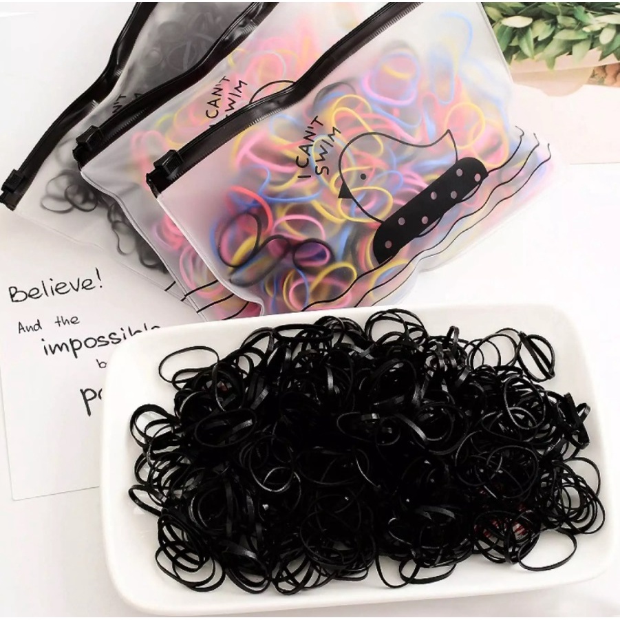 Karet Ikat Rambut Anak Aksesoris Polos Warna Warni Free Pouch 1000 pcs