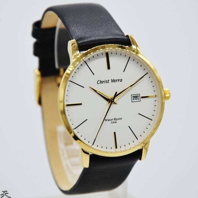 Jam Tangan Couple Christ Verra 75006 Gold Leather Kulit Original Murah