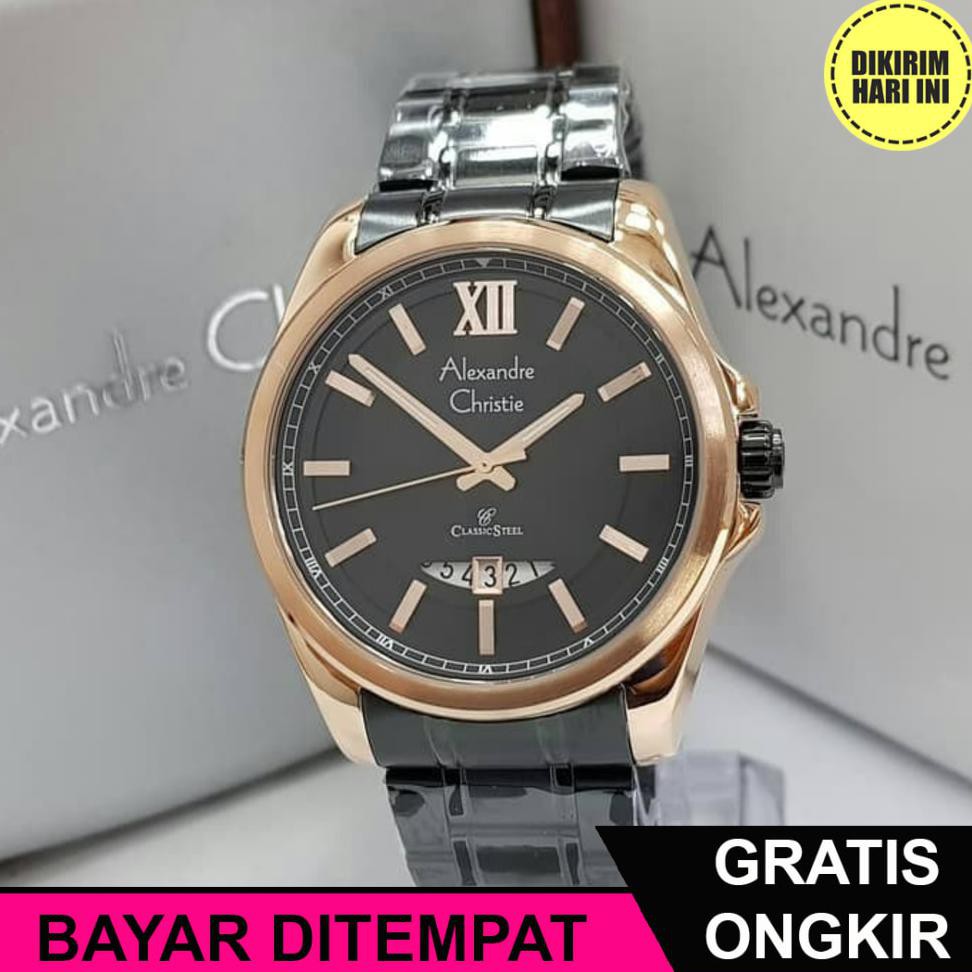 (BAYAR DITEMPAT) OE4378 ALEXANDRE CHRISTIE AC 8473 AC8473 PRIA ROSEGOLD BLACK ORIGINAL