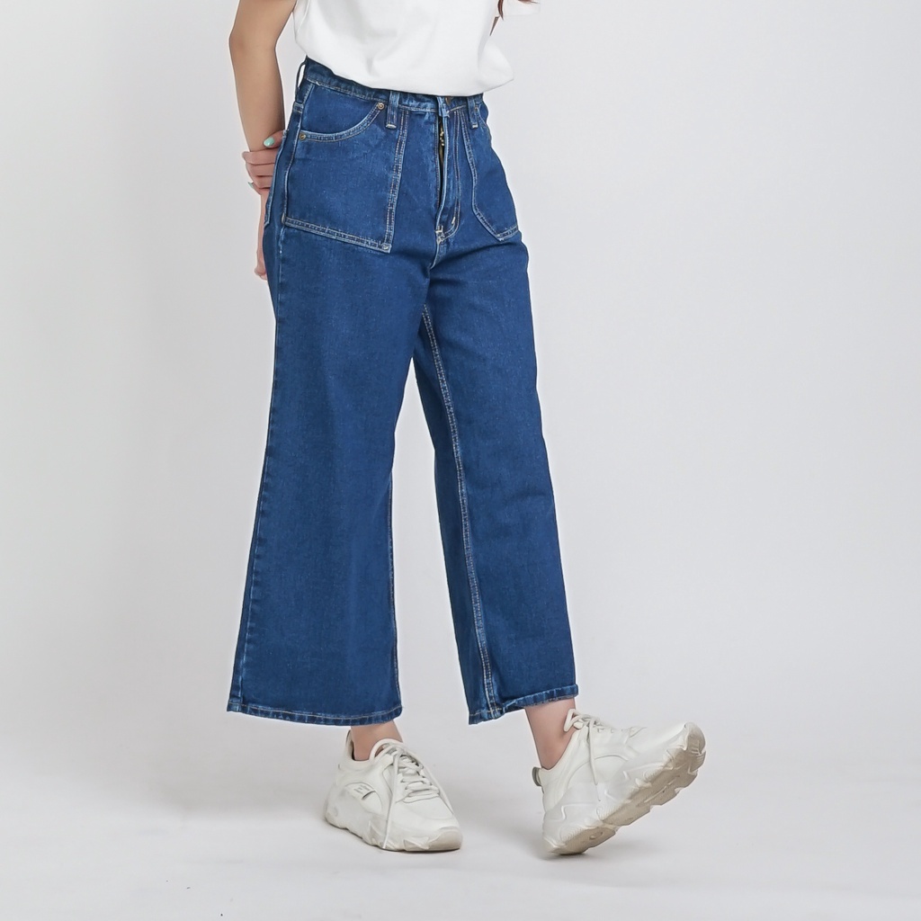 Esrocte Celana Kulot Pocket High Waist Jeans Wanita P22 - Navy 26-38-2