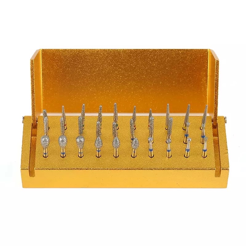 Alice dental bur set diamond high speed isi 30 burs + tempat kotak logam bur gigi holder highspeed bulat round flame fissure