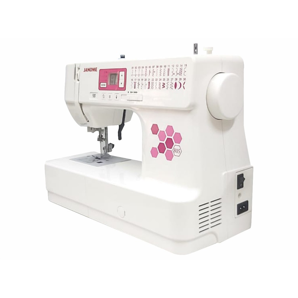 mesin jahit portable merk janome type 805 model komputer terbaru - cover display pink