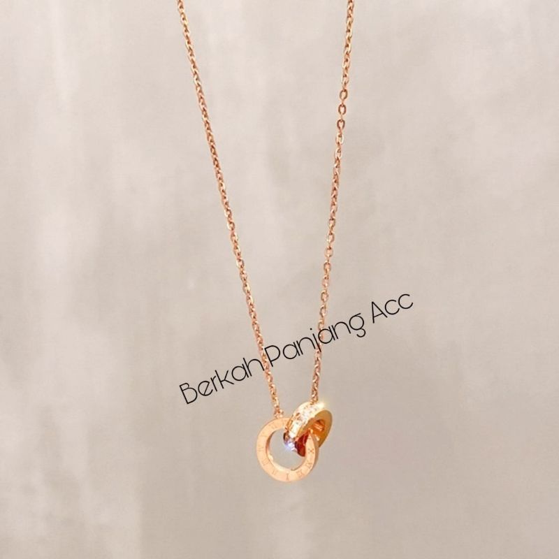 Kalung TITANIUM Ring DUA BERKAIT perhiasan super berkelas fashion korea anti karat dan anti luntur