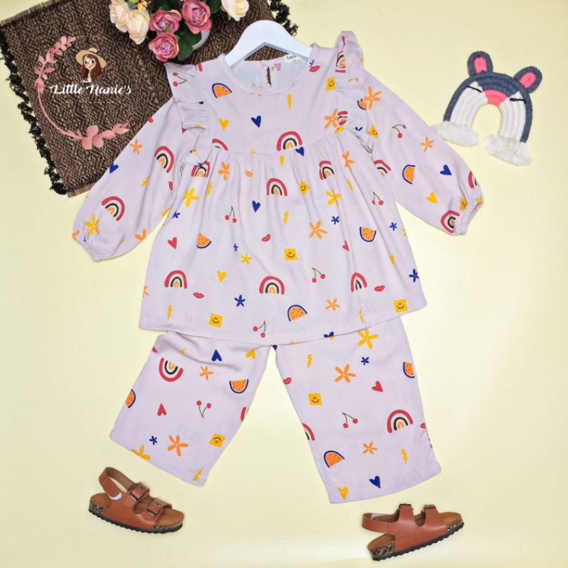 setelan muslim panjang anak perempuan 1 2 3 4 5 tahun / one set Eliza by lucuna rayon anak motif luc